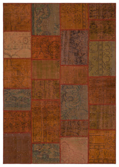 Iskece 33942 Brown Patchwork Wool Handmade Area Rug 5'3" x 7'7"