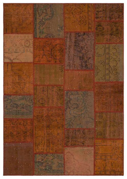 Iskece 33942 Brown Patchwork Wool Handmade Area Rug 5'3" x 7'7"