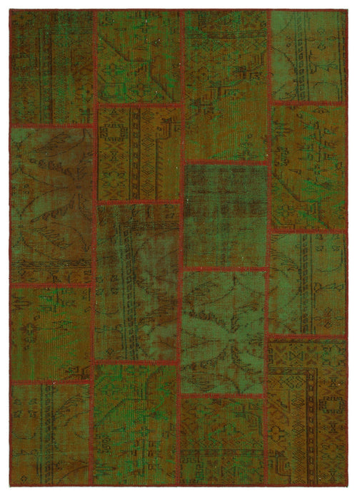 Iskece 33943 Green Vintage Wool Handmade Area Rug 5'3" x 7'7"