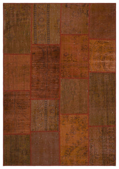 Iskece 33950 Brown Patchwork Wool Handmade Area Rug 5'3" x 7'7"
