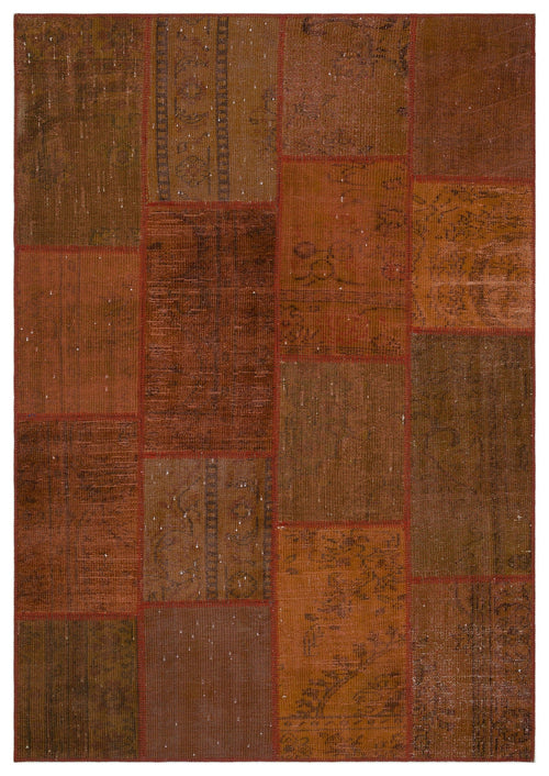 Iskece 33950 Brown Patchwork Wool Handmade Area Rug 5'3" x 7'7"