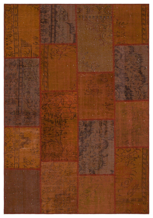 Iskece 33958 Brown Patchwork Wool Handmade Area Rug 5'3" x 7'7"