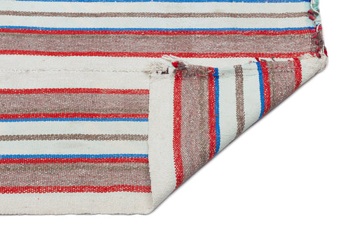Girit Beige Striped Wool Handmade Area Rug 4'8" x 7'5"