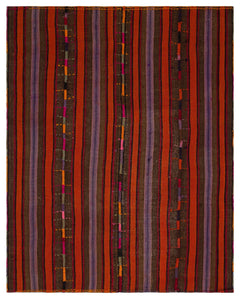 Girit Red Striped Wool Handmade Area Rug 5'7" x 7'1"