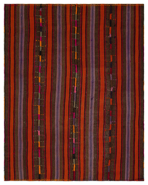 Girit Red Striped Wool Handmade Area Rug 5'7" x 7'1"