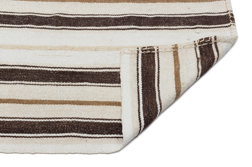 Girit Beige Striped Wool Handmade Area Rug 5'1" x 7'2"