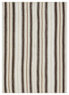 Girit Beige Striped Wool Handmade Area Rug 5'1" x 7'2"