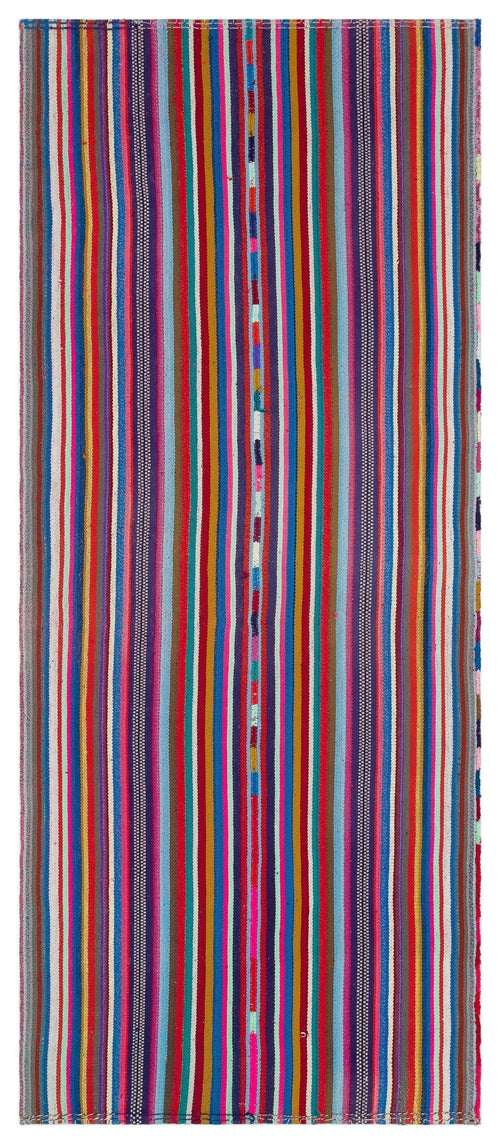 Girit Red Striped Wool Handmade Area Rug 3'8" x 8'11"