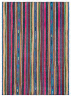 Girit Beige Striped Wool Handmade Area Rug 5'10" x 8'4"