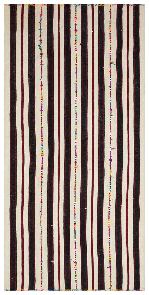 Girit 33988 Beige Striped Wool Handmade Area Rug 4'11" x 10'1"