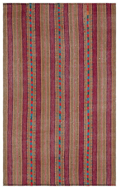 Girit Beige Striped Wool Handmade Area Rug 5'7" x 9'2"