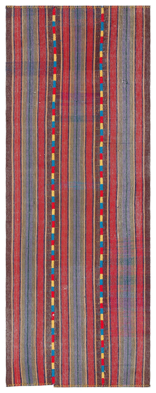 Girit Red Striped Wool Handmade Area Rug 4'0" x 10'1"
