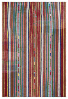 Girit Beige Striped Wool Handmade Area Rug 5'10" x 8'6"