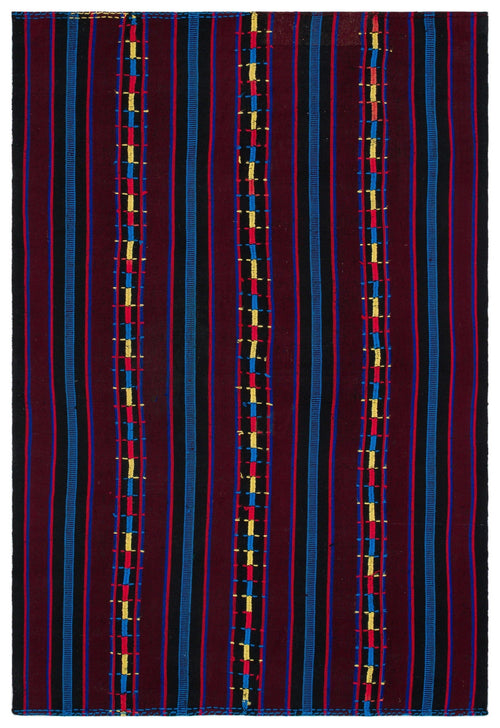 Girit 33996 Burgundy Striped Wool Handmade Area Rug 6'1" x 9'6"