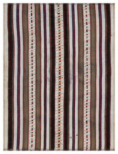 Girit Beige Striped Wool Handmade Area Rug 5'2" x 7'0"