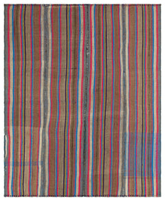 Girit Beige Striped Wool Handmade Area Rug 5'4" x 8'6"