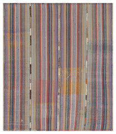 Girit Beige Striped Wool Handmade Area Rug 5'6" x 6'9"