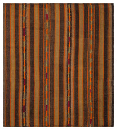 Girit Brown Striped Wool Handmade Area Rug 5'7" x 6'1"
