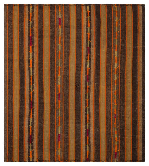 Girit Brown Striped Wool Handmade Area Rug 5'7" x 6'1"