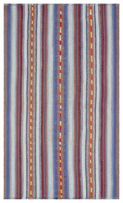 Girit Beige Striped Wool Handmade Area Rug 4'9" x 8'2"