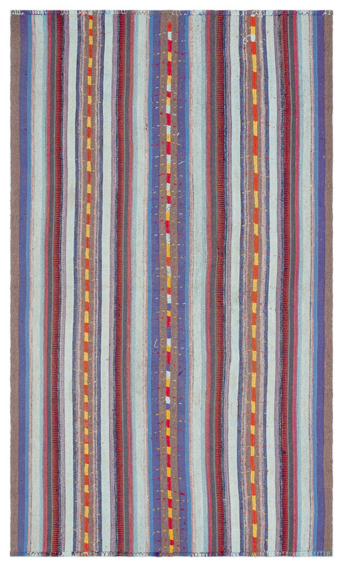 Girit Beige Striped Wool Handmade Area Rug 4'9" x 8'2"