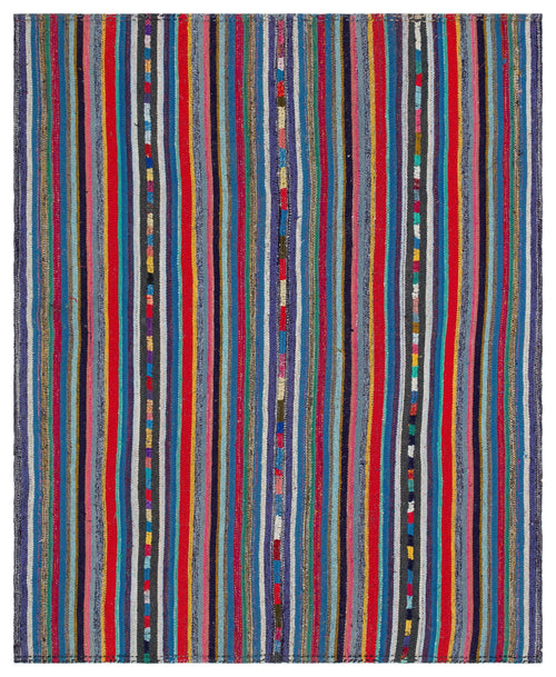 Girit Beige Striped Wool Handmade Area Rug 5'7" x 7'10"