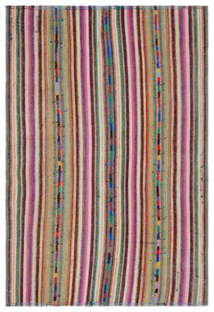 Girit 34007 Beige Striped Wool Handmade Area Rug 5'3" x 8'6"