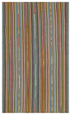 Girit Beige Striped Wool Handmade Area Rug 5'2" x 8'6"
