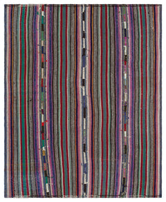 Girit Green Striped Wool Handmade Area Rug 4'11" x 8'8"