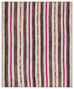 Girit Beige Striped Wool Handmade Area Rug 6'5" x 7'10"