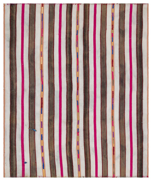 Girit Beige Striped Wool Handmade Area Rug 6'5" x 7'10"