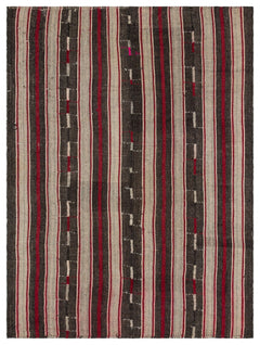 Girit Beige Striped Wool Handmade Area Rug 5'3" x 8'7"