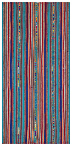 Girit Beige Striped Wool Handmade Area Rug 6'1" x 9'0"