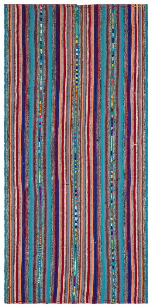 Girit Beige Striped Wool Handmade Area Rug 6'1" x 9'0"