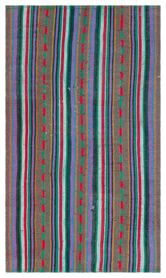 Girit Beige Striped Wool Handmade Area Rug 4'4" x 7'5"