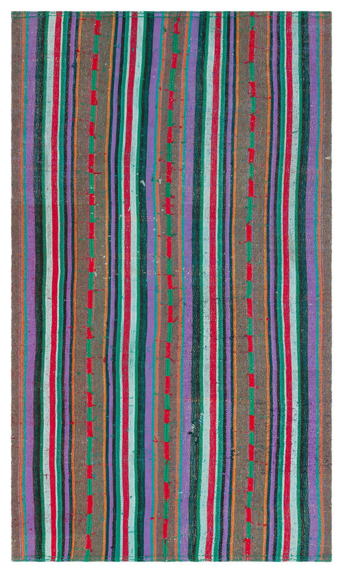 Girit Beige Striped Wool Handmade Area Rug 4'4" x 7'5"