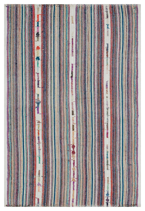 Girit Beige Striped Wool Handmade Area Rug 4'11" x 7'4"