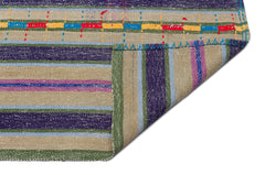 Girit Beige Striped Wool Handmade Area Rug 6'1" x 9'1"