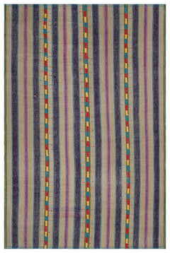 Girit Beige Striped Wool Handmade Area Rug 6'1" x 9'1"