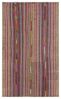 Girit Multy Striped Wool Handmade Area Rug 4'4" x 6'11"