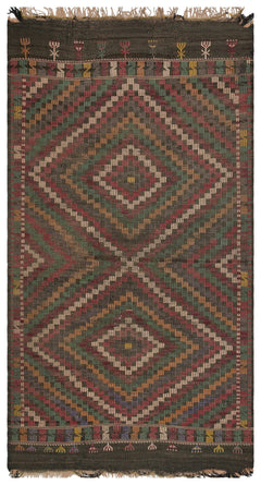 Girit Beige Striped Wool Handmade Area Rug 5'2" x 9'6"