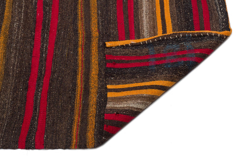 Girit Brown Striped Wool Handmade Area Rug 4'3" x 10'1"