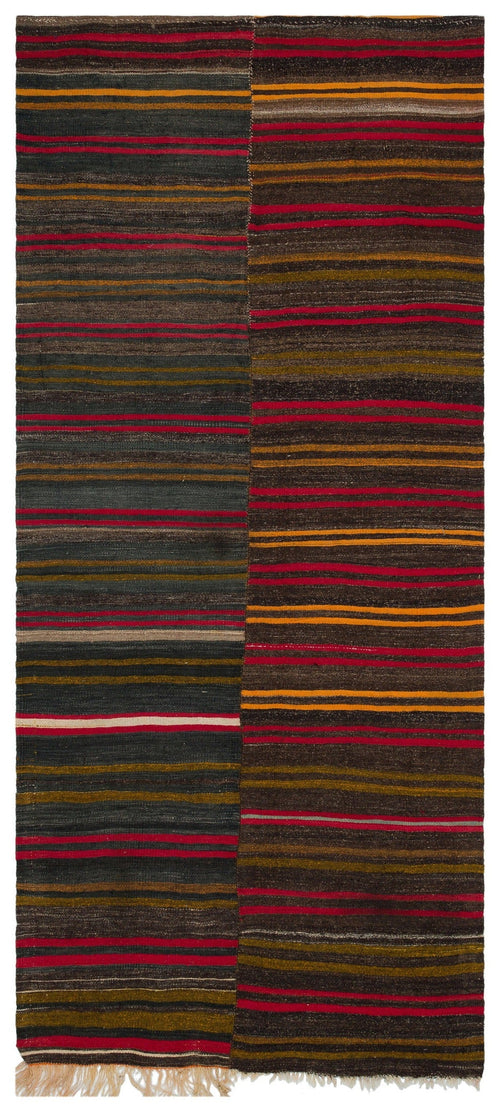 Girit Brown Striped Wool Handmade Area Rug 4'3" x 10'1"