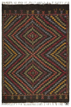 Girit Beige Striped Wool Handmade Area Rug 5'11" x 8'9"