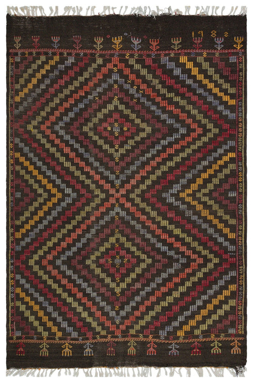 Girit Beige Striped Wool Handmade Area Rug 5'11" x 8'9"