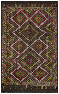 Girit Beige Striped Wool Handmade Area Rug 6'3" x 10'0"