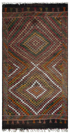 Girit Brown Striped Wool Handmade Area Rug 5'4" x 8'7"