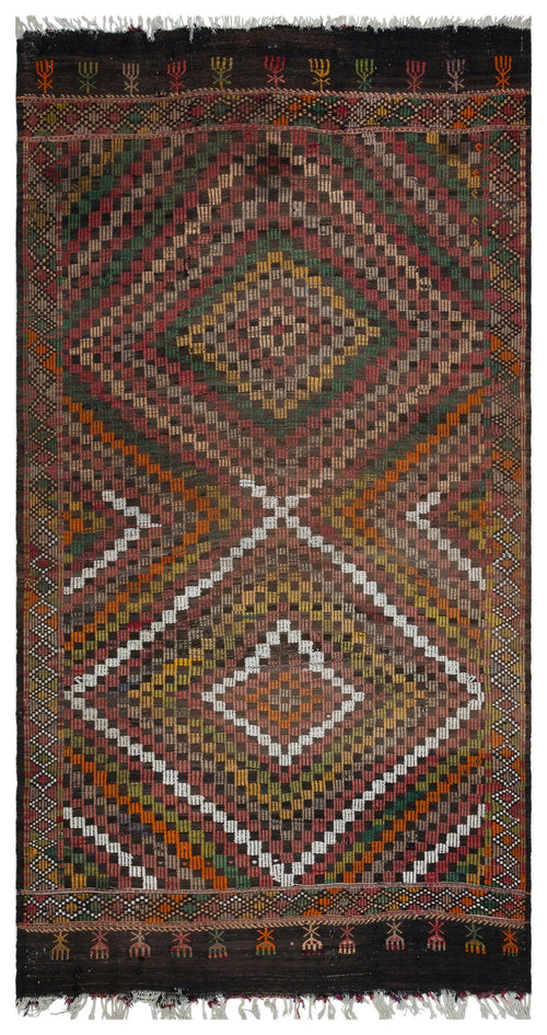 Girit Brown Striped Wool Handmade Area Rug 5'4" x 8'7"