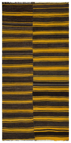 Girit Yellow Striped Wool Handmade Area Rug 5'0" x 10'0"