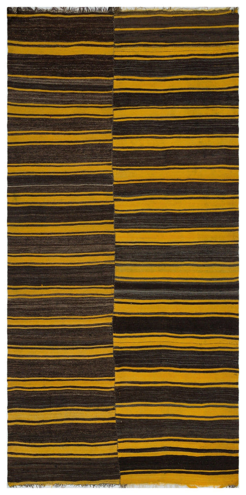Girit Yellow Striped Wool Handmade Area Rug 5'0" x 10'0"